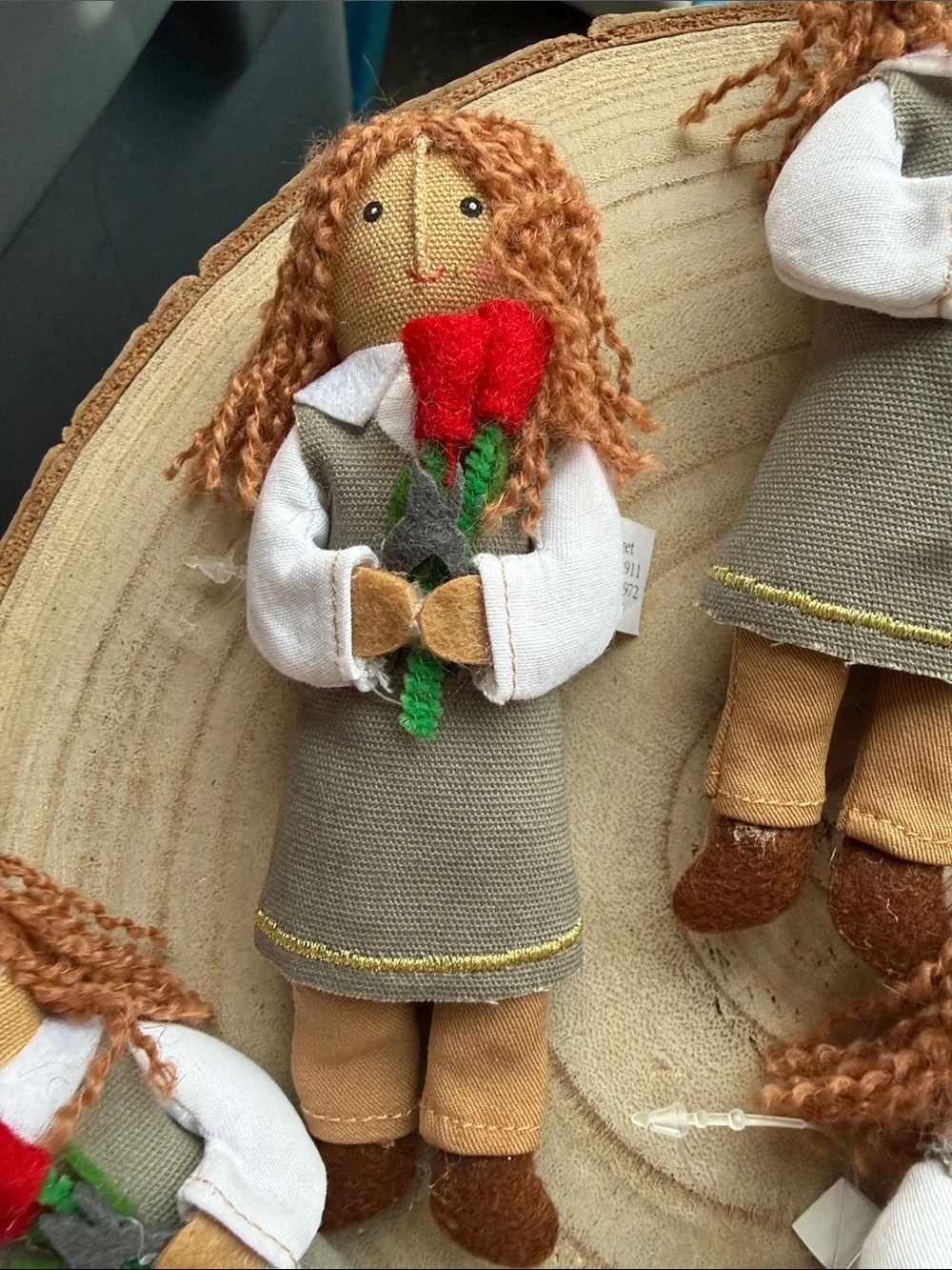 NWT Ornaments Handmade Style Folk Doll with Red Tulips (Set of 5)
